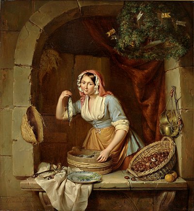 Giovane e bella venditrice di aringhe e castagne da Elisabeth Alida Haanen